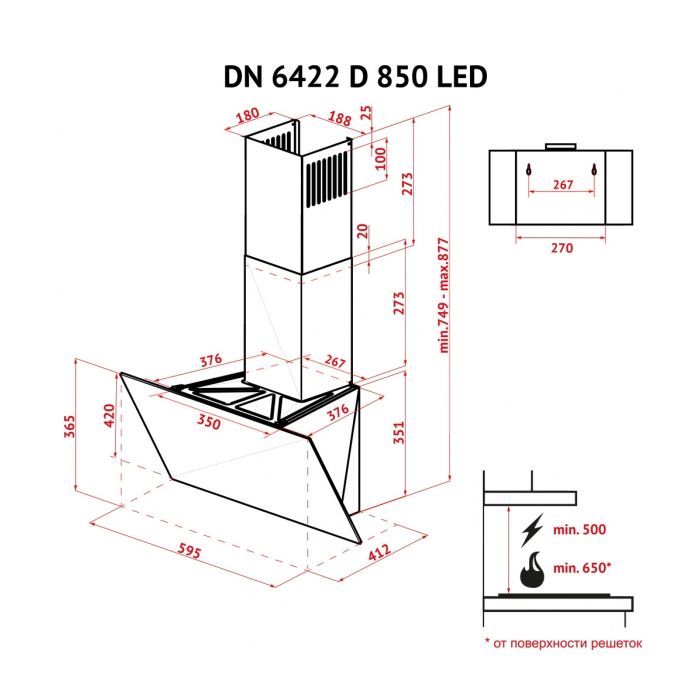 Витяжка кухонна Perfelli DN 6422 D 850 BL LED зображення 11