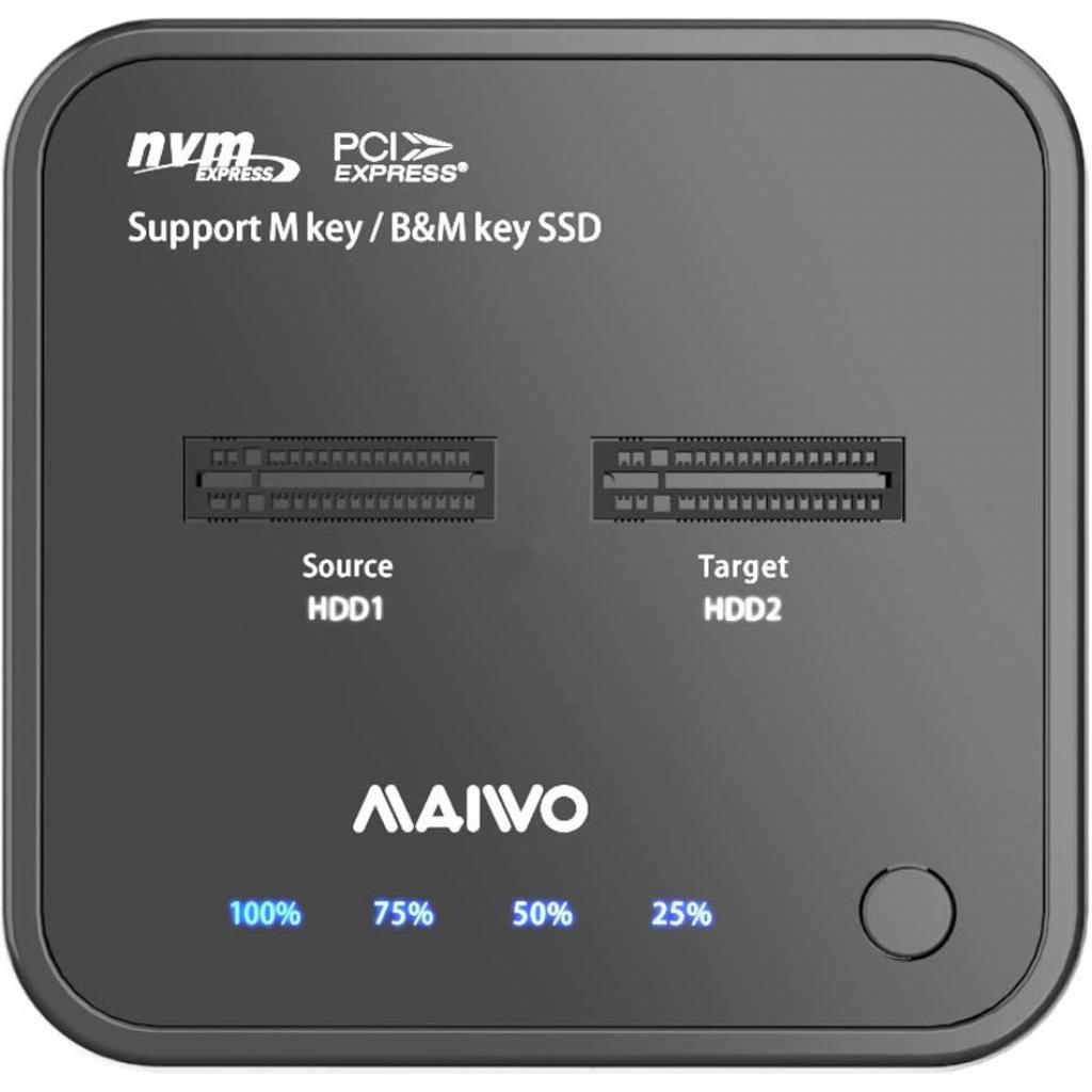Док-станція для накопичувачів Maiwo 2*NVMe M.2 SSD Key M/B+M USB 3.1 Gen2 Type-C (K3016P) зображення 2