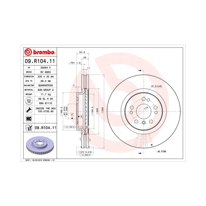 Гальмівний диск Brembo 09.R104.11