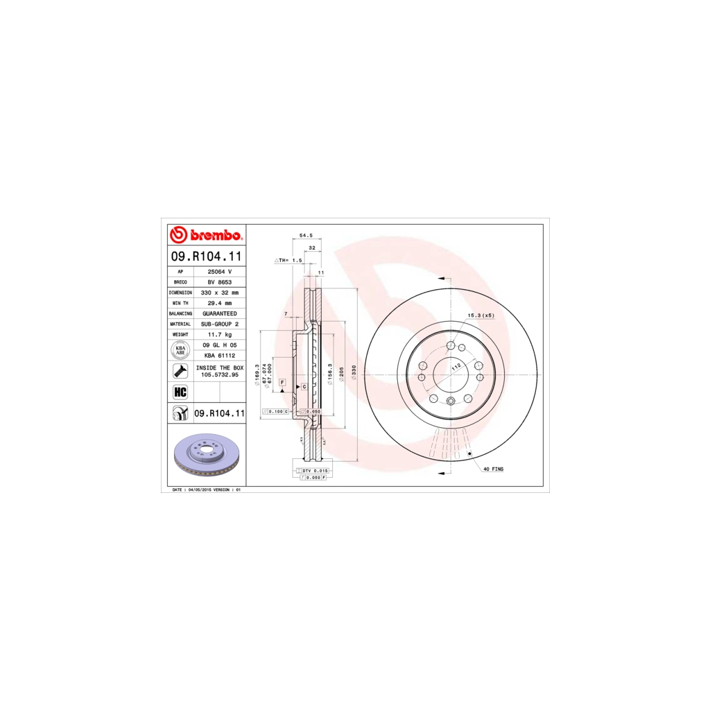 Гальмівний диск Brembo 09.R104.11