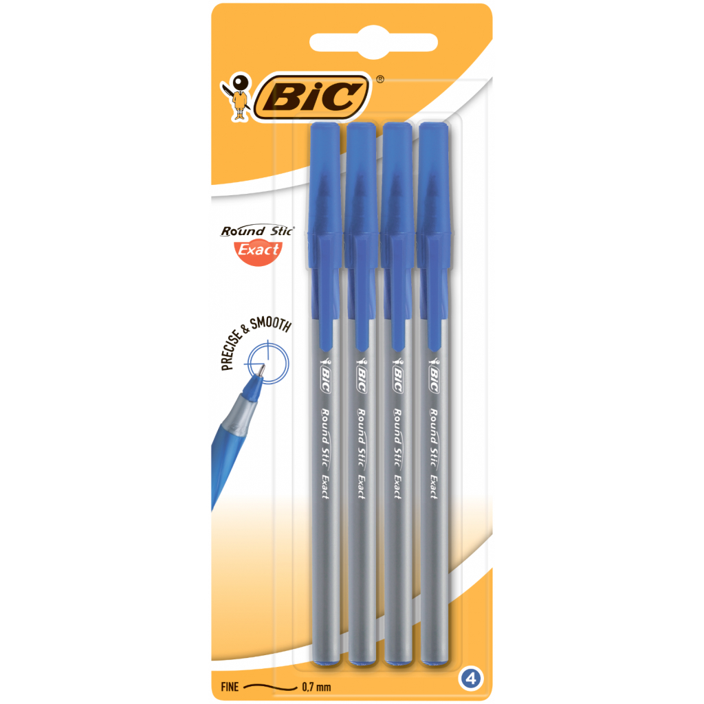 Ручка шариковая Bic Round Stic Exact, синяя, 4шт в блистере (bc932857/bc9333702)