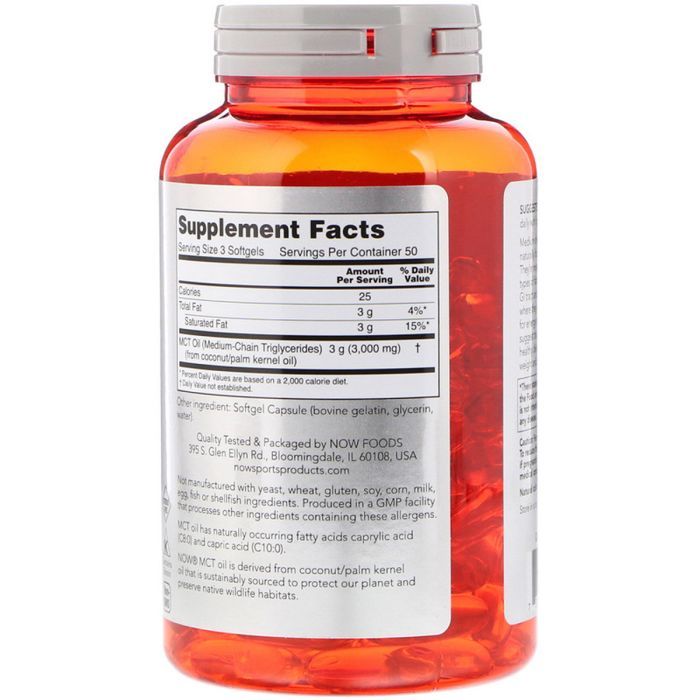 Травы Now Foods Масло МСТ, MCT Oil, 1000 мг, 150 желатиновых капсул (NOW-02196) изображение 2