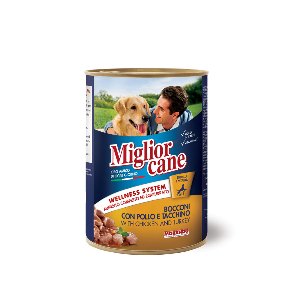Консервы для собак Migliorcane с кусочками курицы и индейки 405 г (8007520011105)