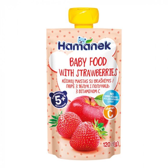 Детское пюре Hamanek Яблоко Клубника, 120 г (8595139780456)