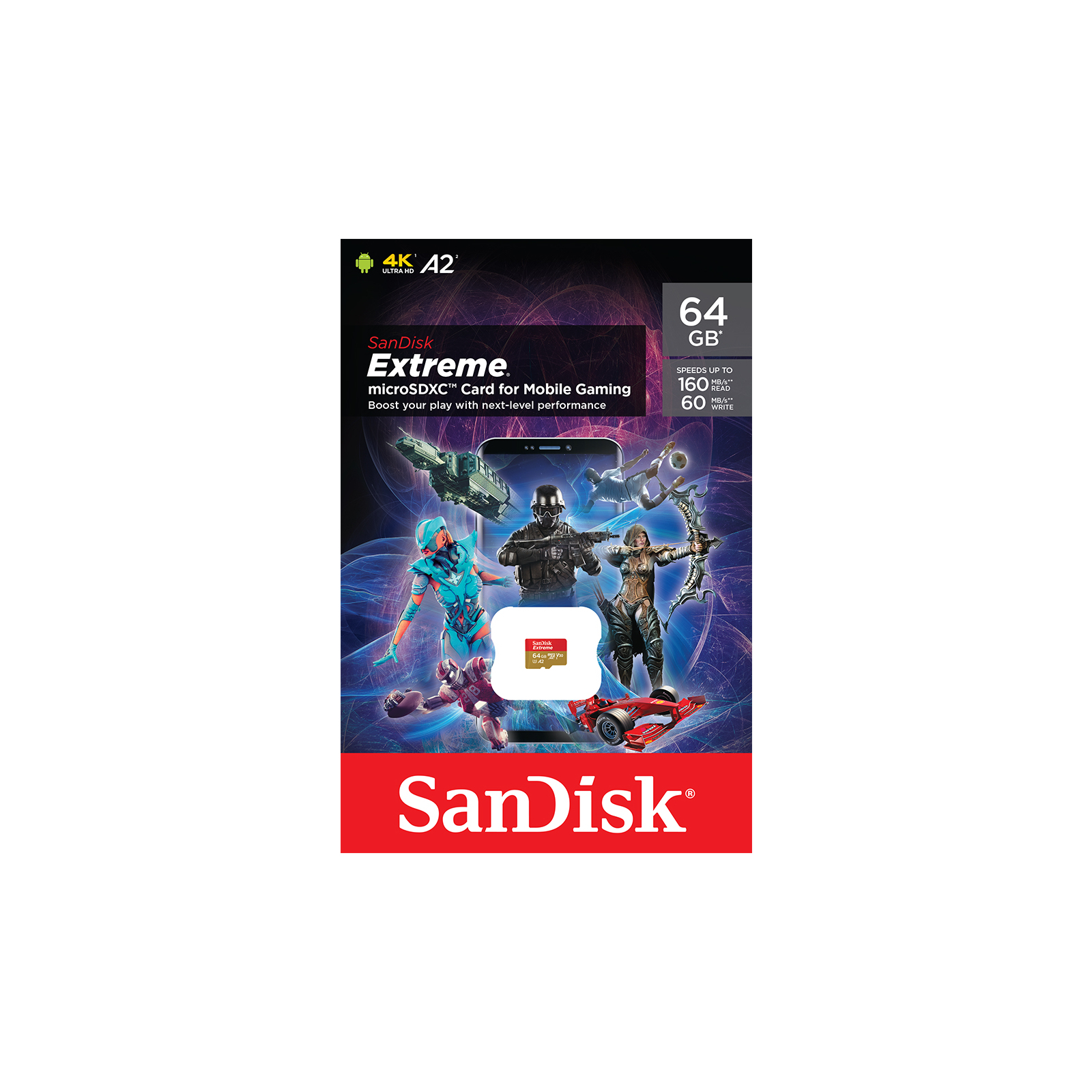 Карта пам'яті SanDisk 64GB microSDXC UHS-I U3 V30 A2 Extreme (SDSQXAH-064G-GN6GN) зображення 2