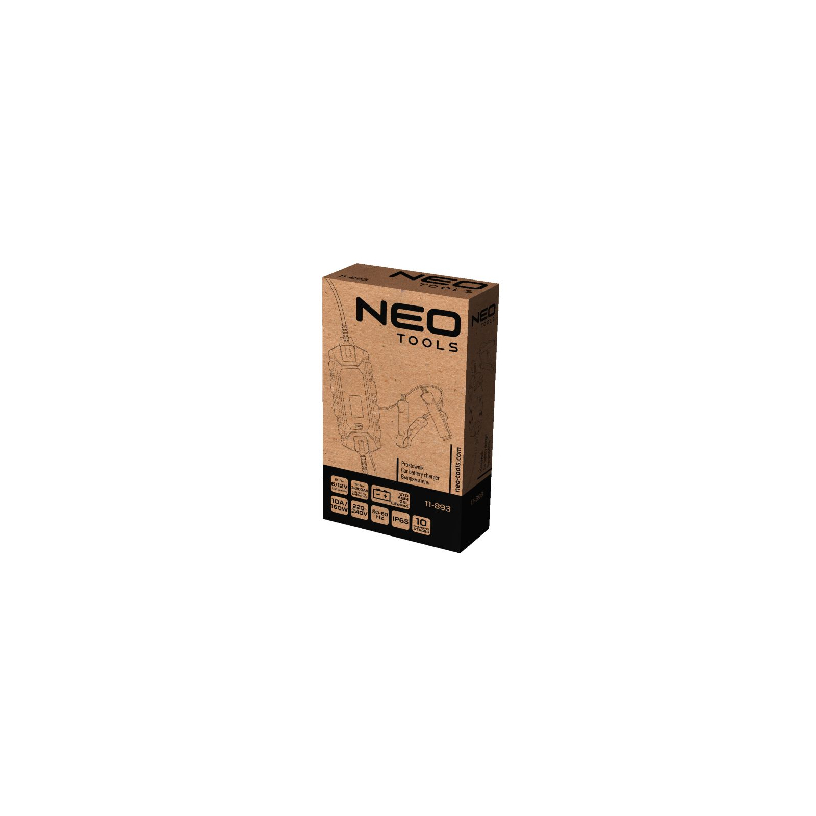 Зарядное устройство для автомобильного аккумулятора Neo Tools 10А/160Вт, 3-200Ач, для STD/AGM/GEL/LiFePO4 (11-893) изображение 2