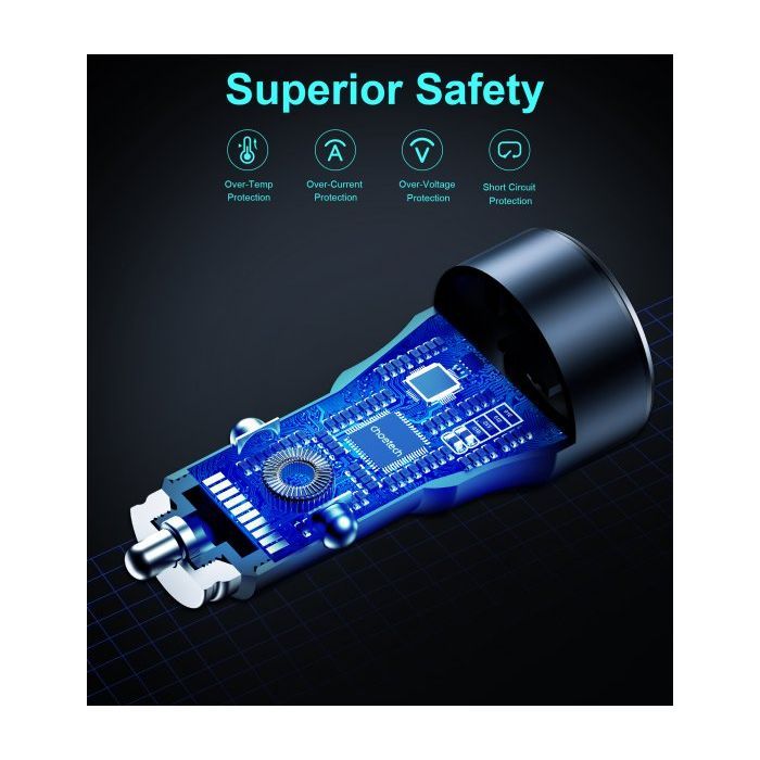 Зарядное устройство Choetech car USB-A/USB-C 63W QC3.0/PD/PPS black (TC0010-BK) изображение 5