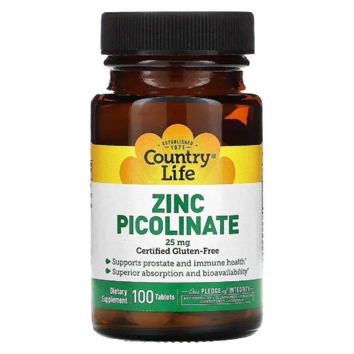 Минералы Country Life Цинк пиколинат 25 мг, Zinc Picolinate, 100 таблеток (CLF-02967)