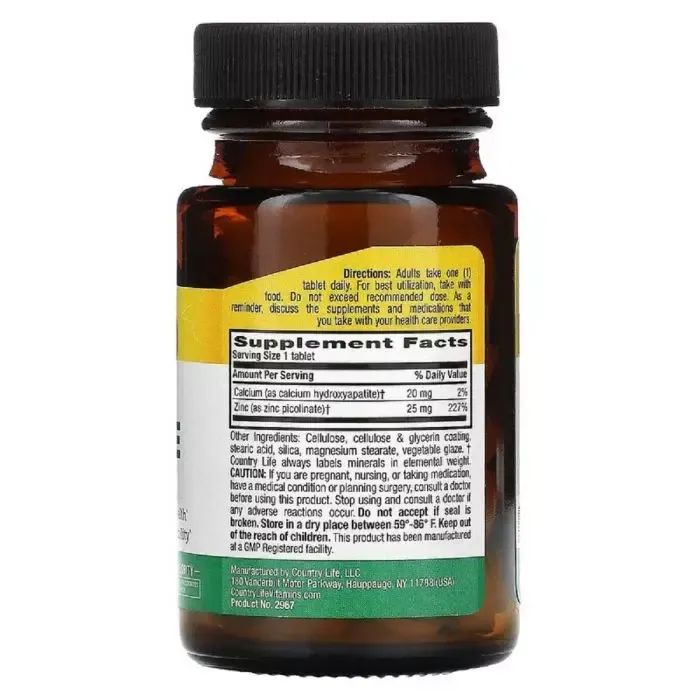 Минералы Country Life Цинк пиколинат 25 мг, Zinc Picolinate, 100 таблеток (CLF-02967) изображение 2