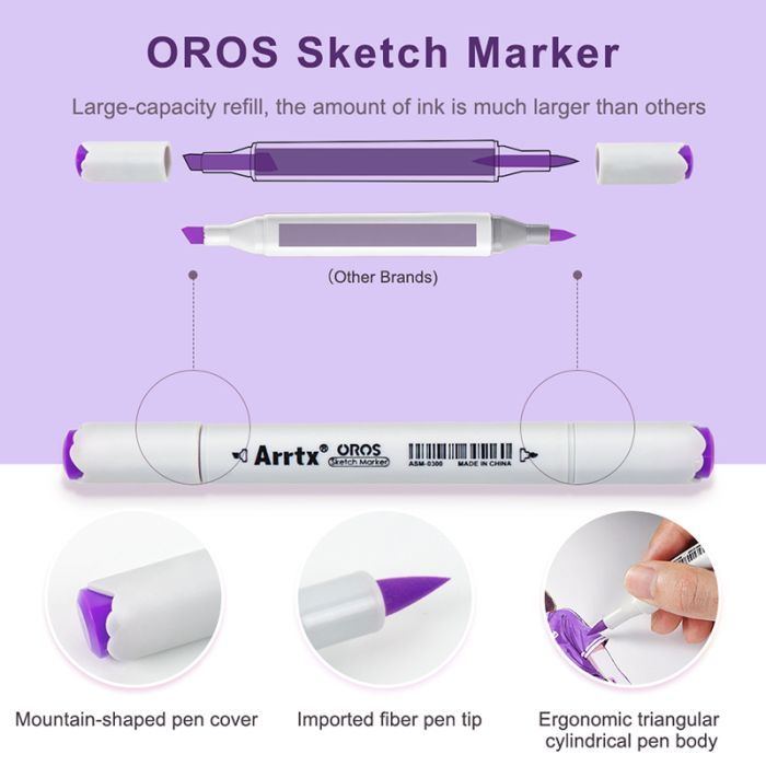 Художественный маркер Arrtx спиртовые Oros ASM-03-ACS1-02 12 цветов (LC302789) изображение 3