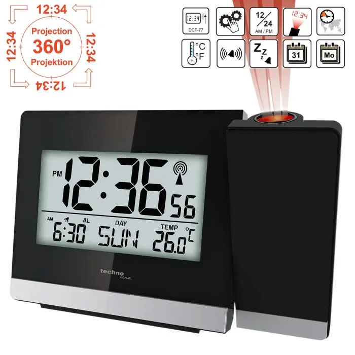 Настольные часы Technoline WT536 проекционный Black (DAS301196) изображение 6