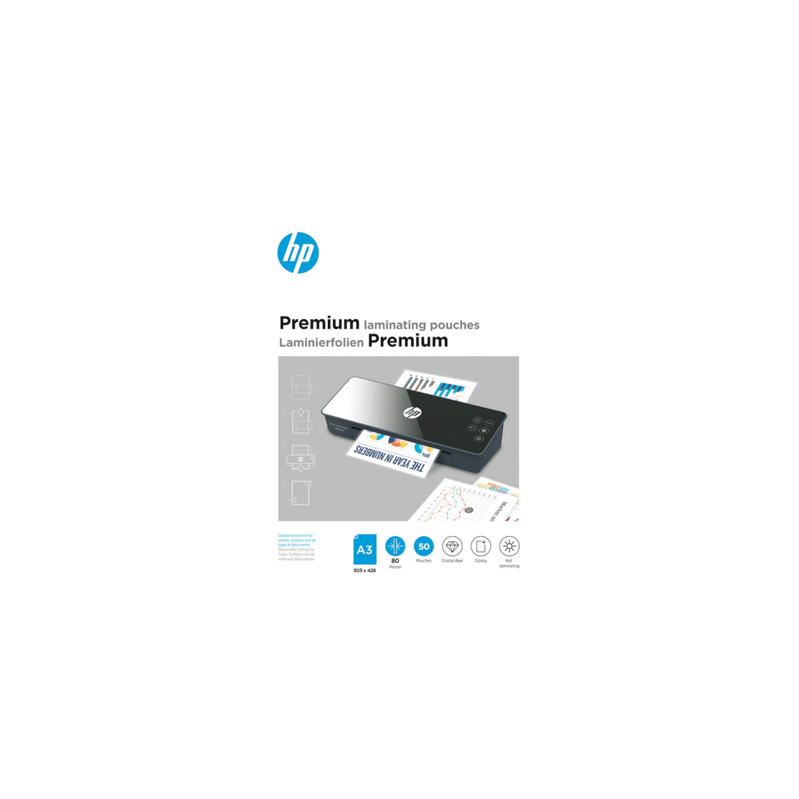 Плівка для ламінування HP Premium Laminating Pouches, A3, 80 Mic, 303x426, 50 pcs (9126) (838150)