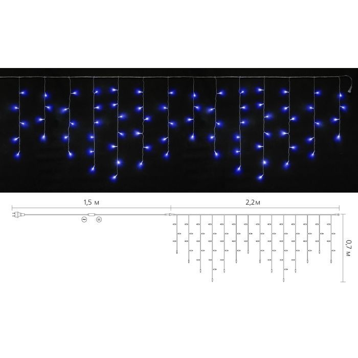 Гирлянда Delux ICICLE С 75LED 2х0.7 м синий/прозрачный IP20 (90017984) изображение 3