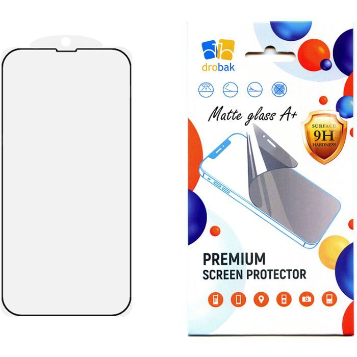 Скло захисне Drobak Matte Glass A+ Apple iPhone 14 (Black) (292945)