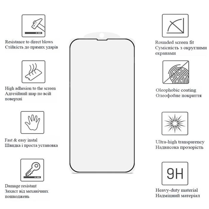 Скло захисне Drobak Matte Glass A+ Apple iPhone 14 (Black) (292945) зображення 4