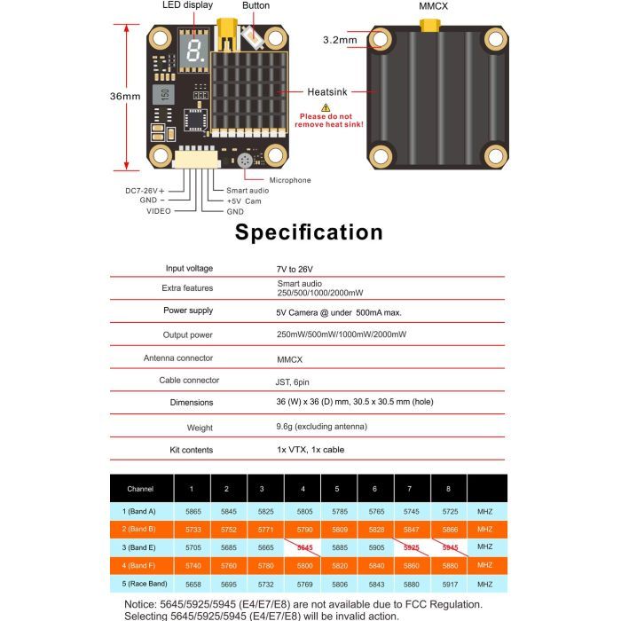 Видеопередатчик (VTX) AKK FX2-Dominator 2W 5.8GHz 48CH L,X Band (TX2000LX) изображение 6
