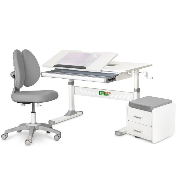 Парта с креслом ErgoKids (L) Grey + тумба (TH-310 + Y-412 Lite + BD C3_GREY)