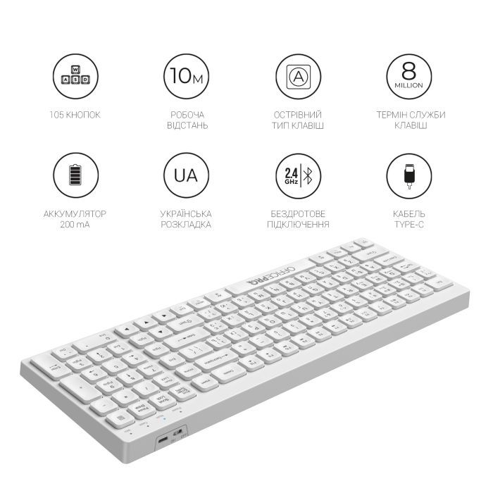 Клавиатура OfficePro SK985B Wireless/Bluetooth Black (SK985B) изображение 10