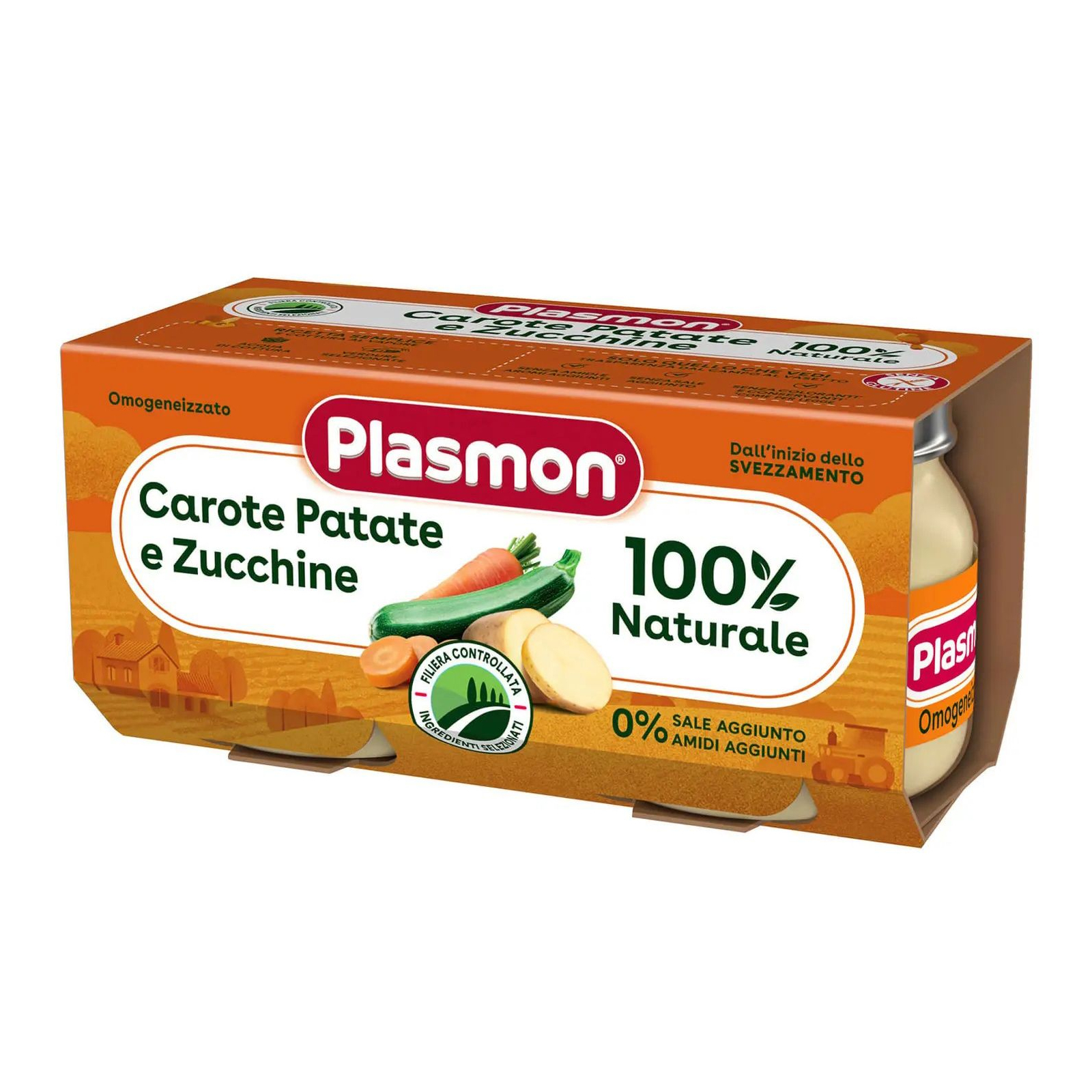 Детское пюре Plasmon Морковь, картофель, цуккини 80 гх2 шт (1136110)