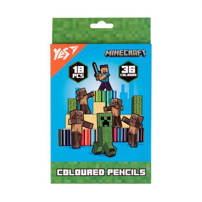 Карандаши цветные Yes Minecraft Heroes двухсторонние 18 шт. 36 цв (290750)