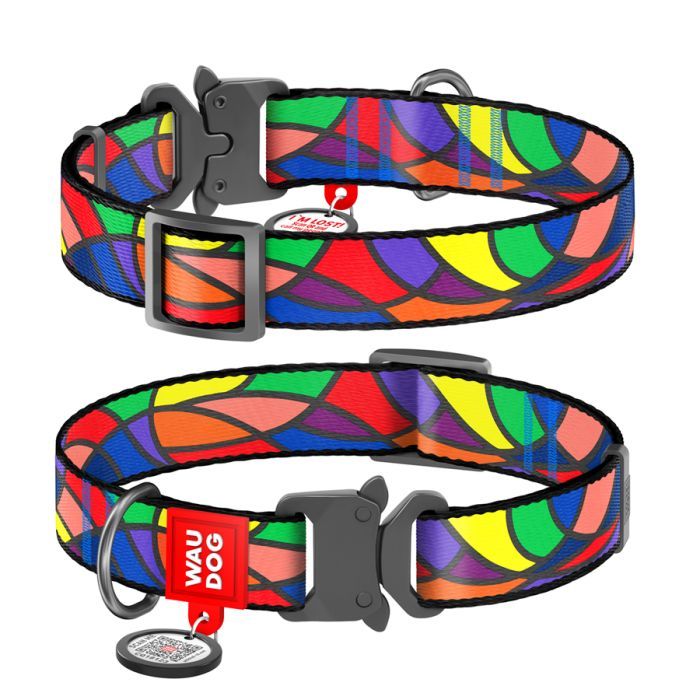 Ошейник для животных WAUDOG Nylon с QR-паспортом "Витраж" металлическая пряжка-фастекс XL (5179)