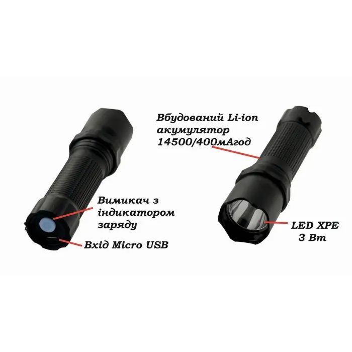 Фонарь Quantum Minik black 3W LED з USB 40шт/уп (QM-FL1043-B) изображение 5