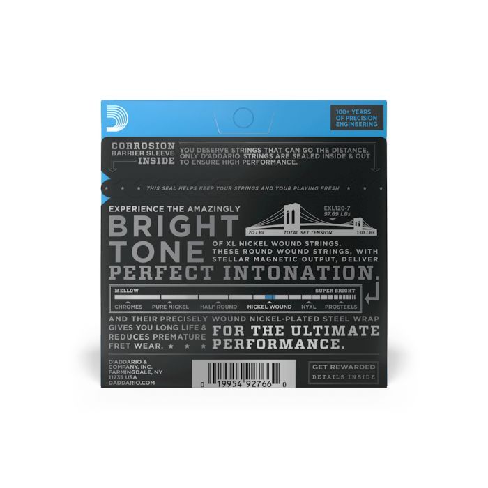 Струны для гитары D'Addario XL Nickel Wound Super Light 7-String (09-54) (EXL120-7) изображение 3