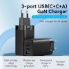 Зарядний пристрій Vention 3xUSB 65W (2xUSB-C+USB-A) PD3.0+QC4.0 black (FEDB0-EU) зображення 2