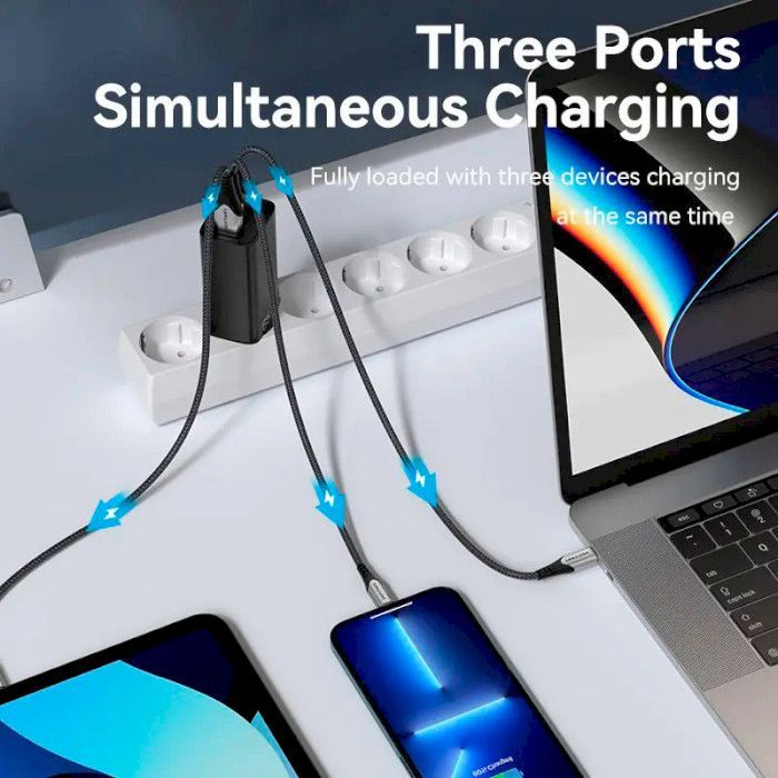 Зарядний пристрій Vention 3xUSB 65W (2xUSB-C+USB-A) PD3.0+QC4.0 black (FEDB0-EU) зображення 8