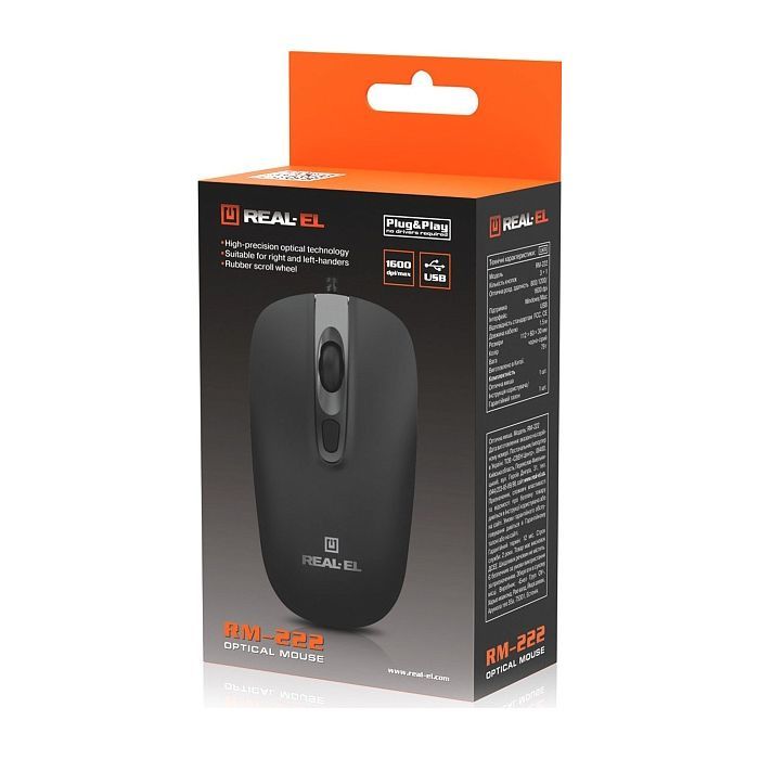Мишка REAL-EL RM-222 USB Black/Gray (EL123200040) зображення 9