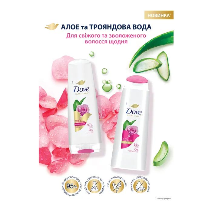 Шампунь Dove С алоэ и розовой водой 400 мл (8720181402340) изображение 3