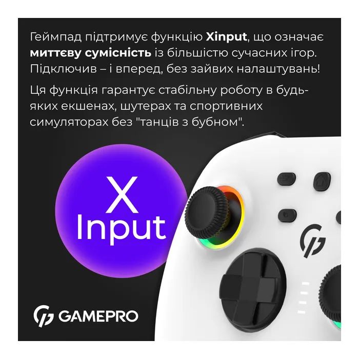 Геймпад GamePro GPX13W 2.4G/BT 5.1/USB/PC/iOS/Android RGB White (GPX13W) изображение 11