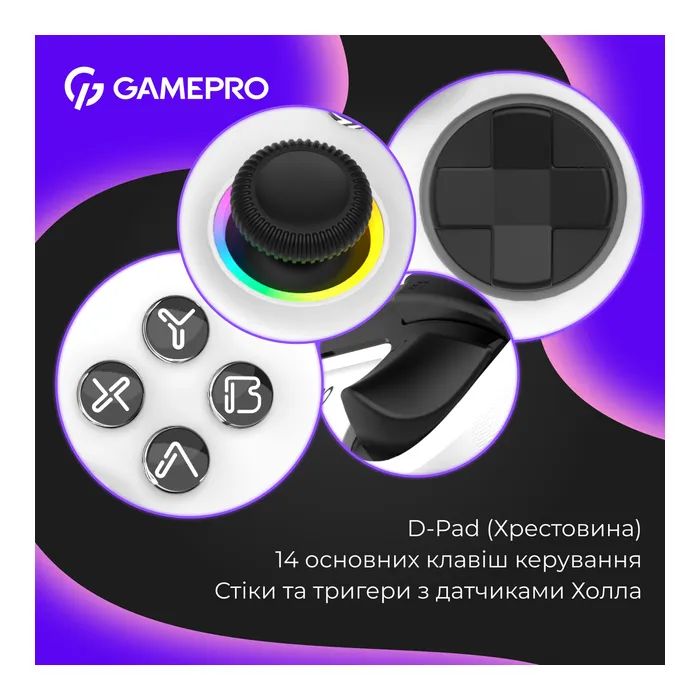 Геймпад GamePro GPX13W 2.4G/BT 5.1/USB/PC/iOS/Android RGB White (GPX13W) изображение 9