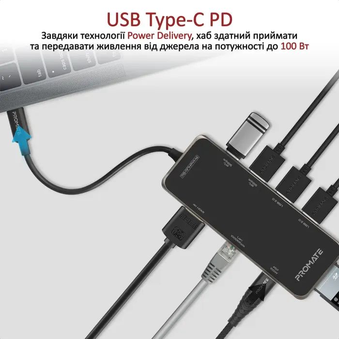 Концентратор Promate USB Hub 9 ports primehub-go.grey (primehub-go.grey) зображення 4