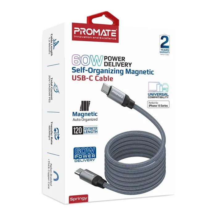 Дата кабель USB-C to USB-C springy.blue Promate (springy.blue) изображение 2