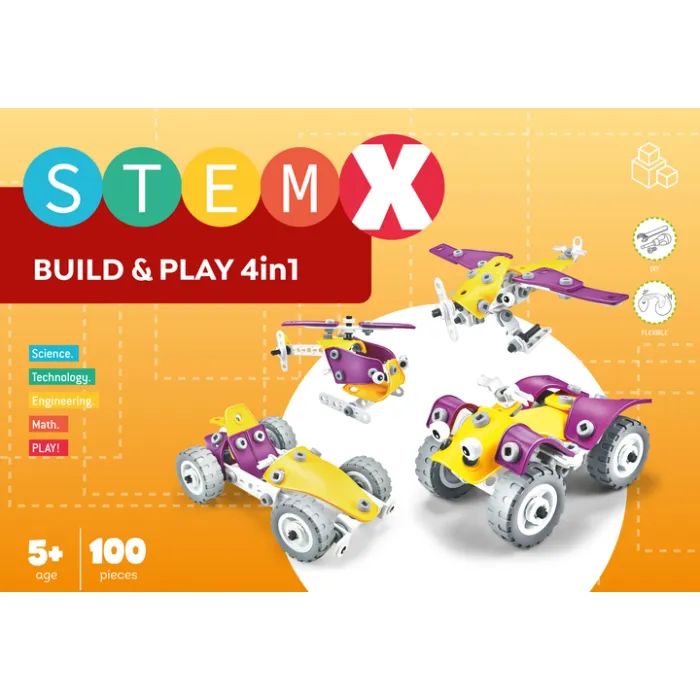Конструктор Stem с болтами Build&Play 4 в 1 на 100 деталей (3858894673308) изображение 6