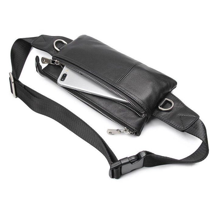 Сумка Vintage Поясная зернистая кожаная Черная (14976) изображение 2