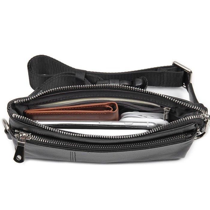 Сумка Vintage Поясная зернистая кожаная Черная (14976) изображение 8