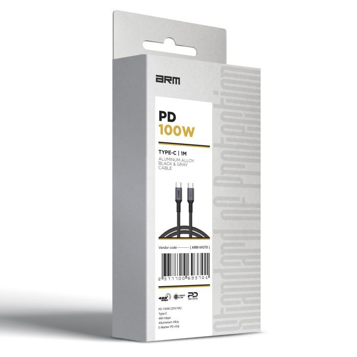 Дата кабель USB-C to USB-C 2.0m PD 100W black-grey Armorstandart (ARM69371) изображение 5
