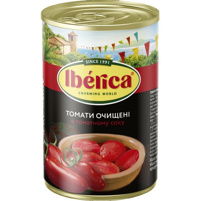 Овощная консервация Iberica Целые очищенные томаты в томатном соке 400 г (8435761500025)