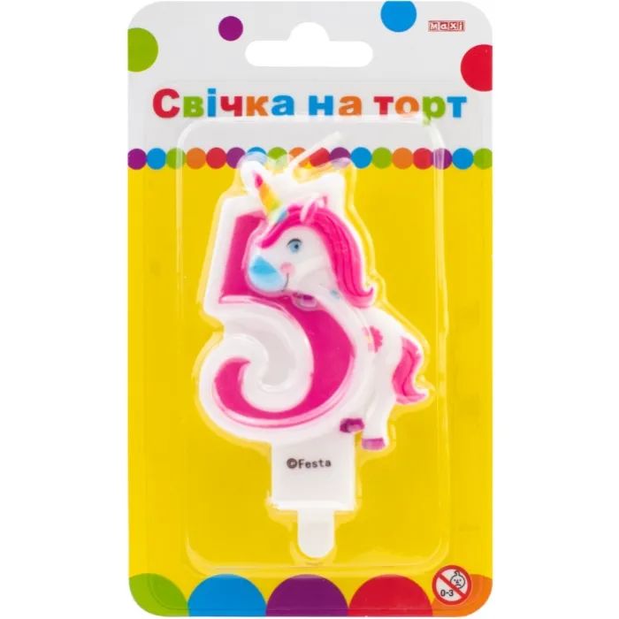 Свеча Maxi двостороння "5" із зображенням єдинорога висотою 7,62 см (MX622066-5)