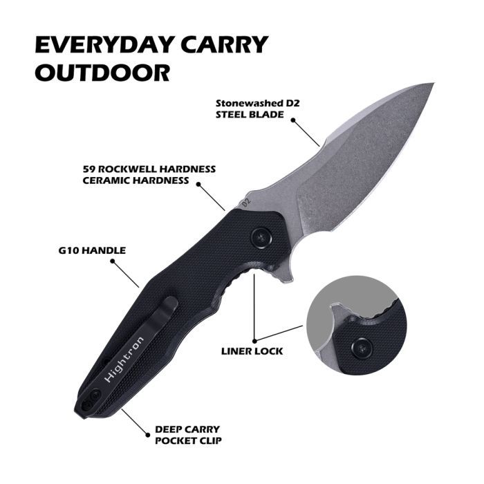 Нож Hightron Mini Ventura, D2, G10, зелений, сталевий stonewash клинок (HK05GRNS) изображение 5