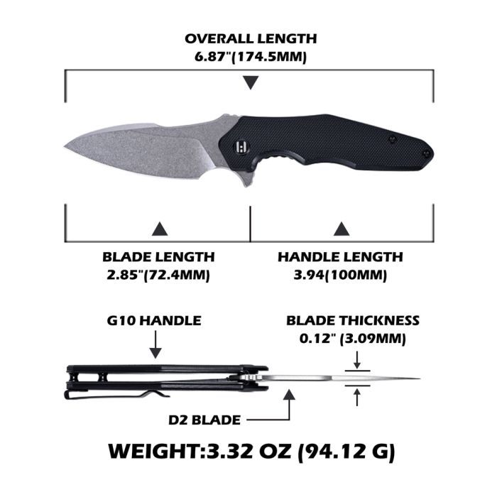 Нож Hightron Mini Ventura, D2, G10, зелений, сталевий stonewash клинок (HK05GRNS) изображение 6