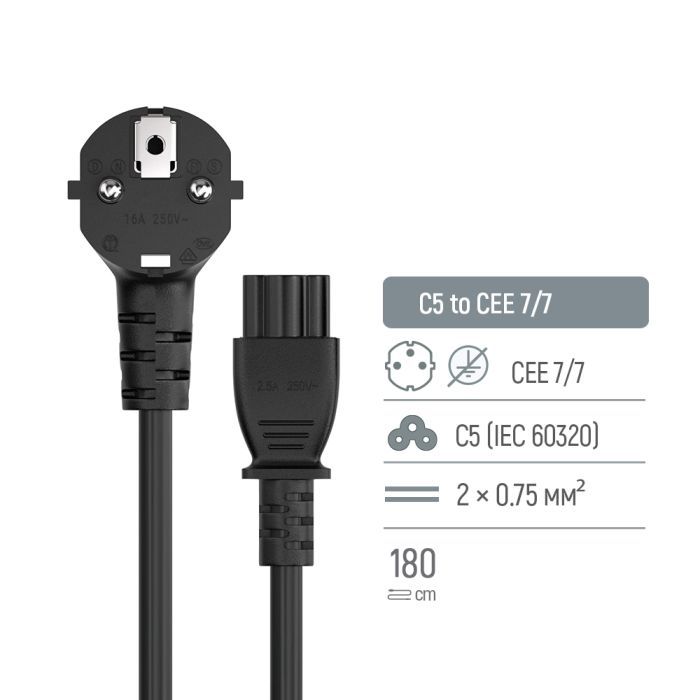 Кабель живлення C5 1.8m black ColorWay (CW-CBP083-BK) зображення 5