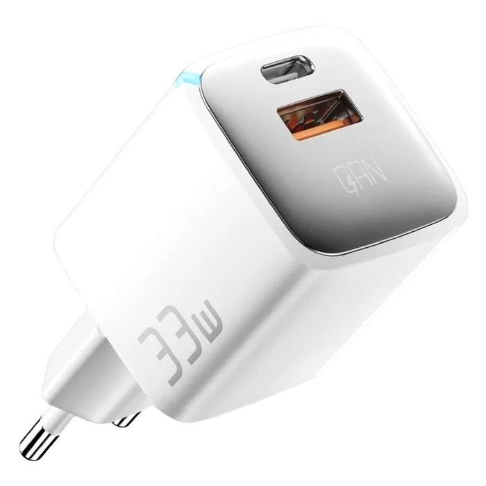 Зарядний пристрій Essager 1xUSB + 1xUSB-C 33W GaN white (ECTAC-JXB02-Z)