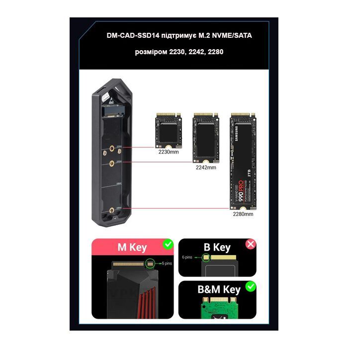 Карман внешний Dynamode M.2 SSD NVMe/SATA combo to USB3.2 GEN2 USB-C (DM-CAD-SSD14) изображение 7