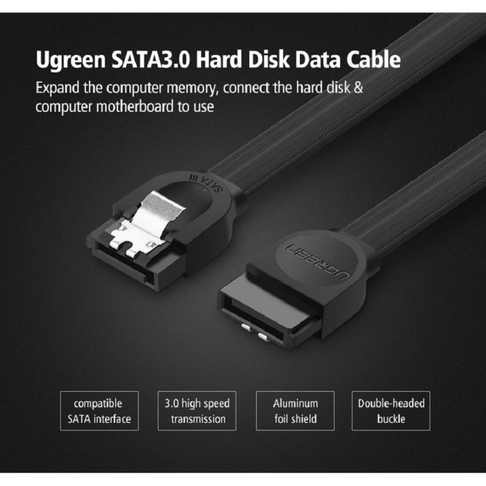 Кабель для передачи данных SATA 3 Data Cable 0.5m US217 Black UGREEN (30796) изображение 3