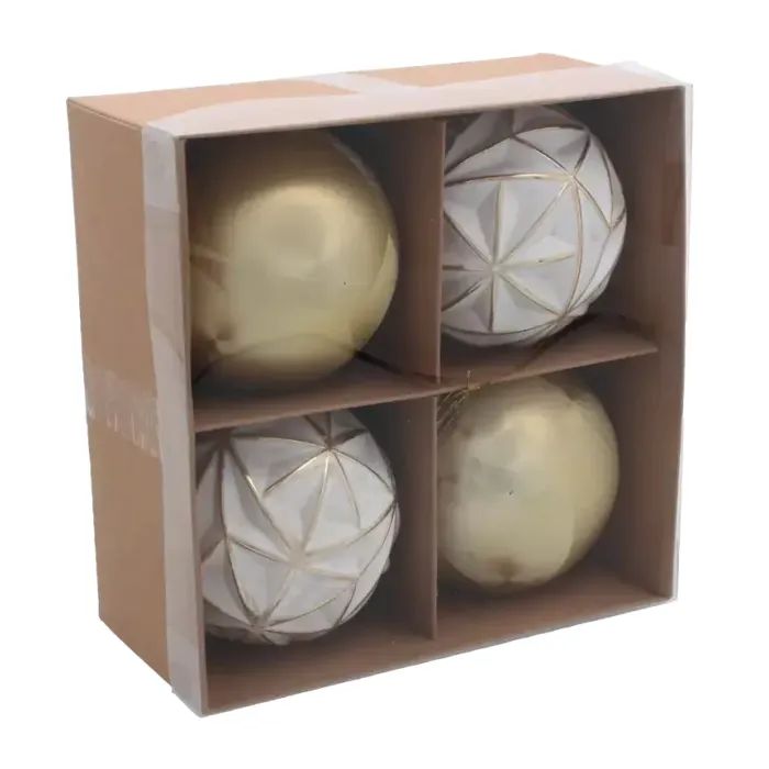 Ялинкова іграшка Chomik пластикові кульки 4 шт, 8 см, біло-золотисті (5900779897243)