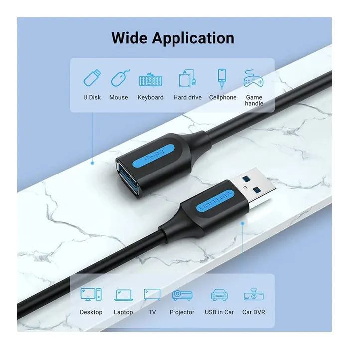 Дата кабель USB 3.0 AM/AF 2.0m black Vention (CBHBH) зображення 3