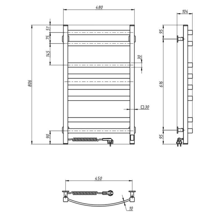 Полотенцесушитель Navin Avalon, 800х480, таймер-регулятор, сталь, чорний муар, ліве підключення (12-203153-4880) изображение 7